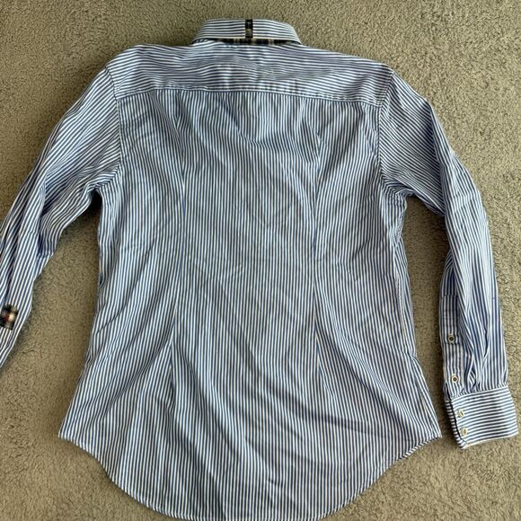 Robert Graham Shirt Mens L Blue Striped Long Sleeve Button Up Cotton Flip Cuff - Picture 8 of 9